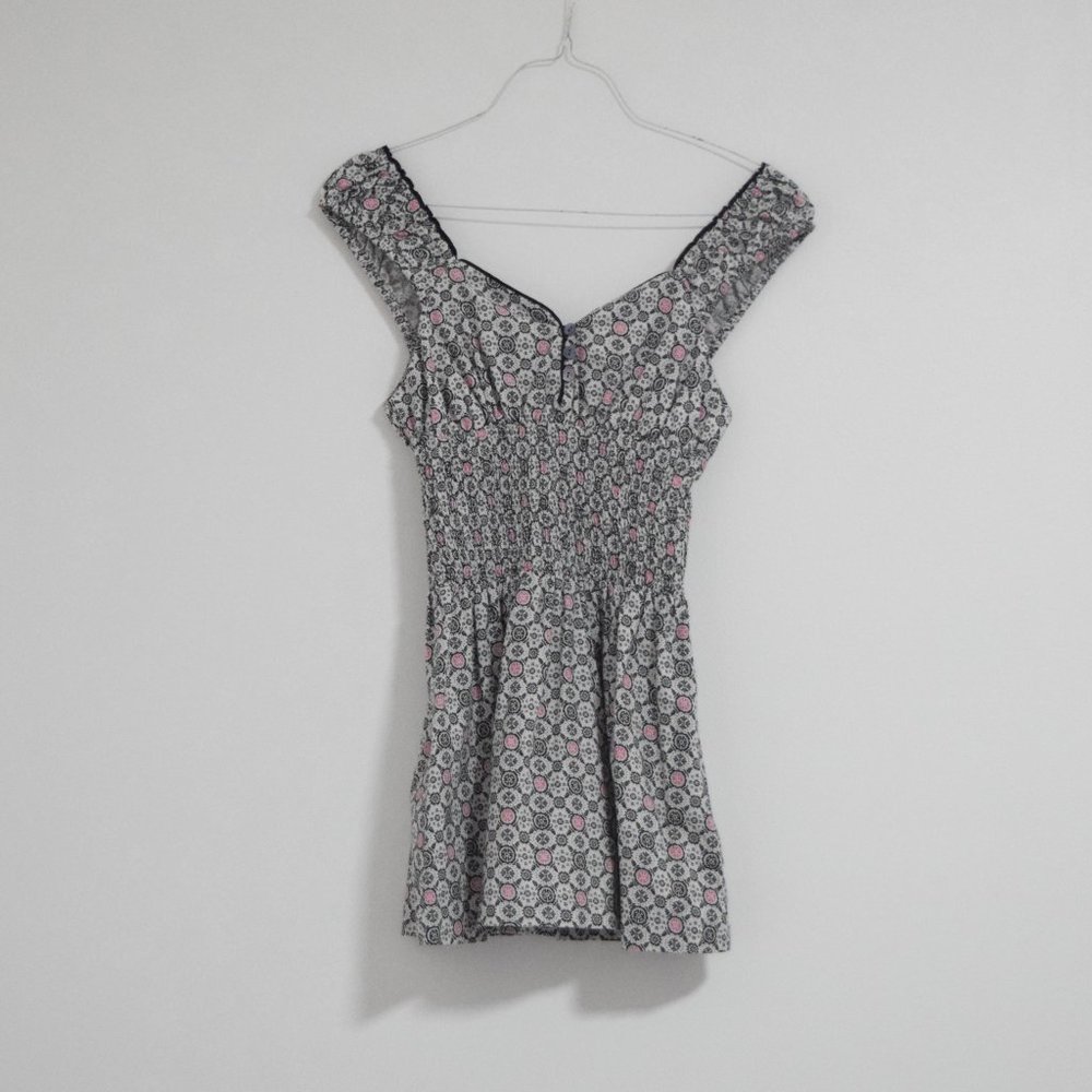 FREE PEOPLE Damask Off-Shoulder Shirred Baby Doll Empire Waist Top | Size XS